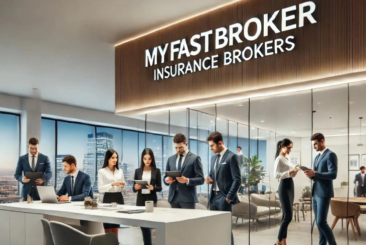 MyFastBroker Insurance Brokers logo with diverse insurance policy icons