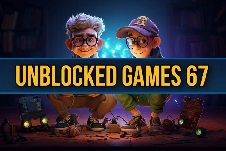 Unblocked Games 67 logo showcasing diverse game characters and genres