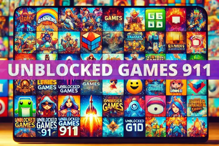 Unblocked games 911 logo with various game characters