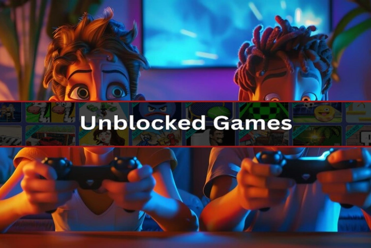 Unblocked games WTF logo with colorful game characters